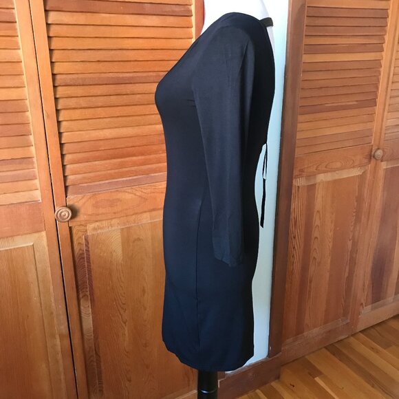 Vintage Lip Service Widow Black Leather Straps 3/4 Sleeve Goth Mini Dress XS - Picture 4 of 9